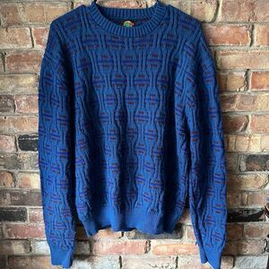 Iredell County Sweater Men XL Gray Cable Knit Pullover Classic Blue Red 80s